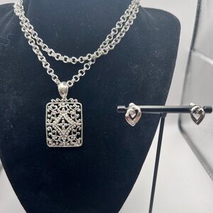 Vintage Monet Filigree silver tone pendant chain and earrings